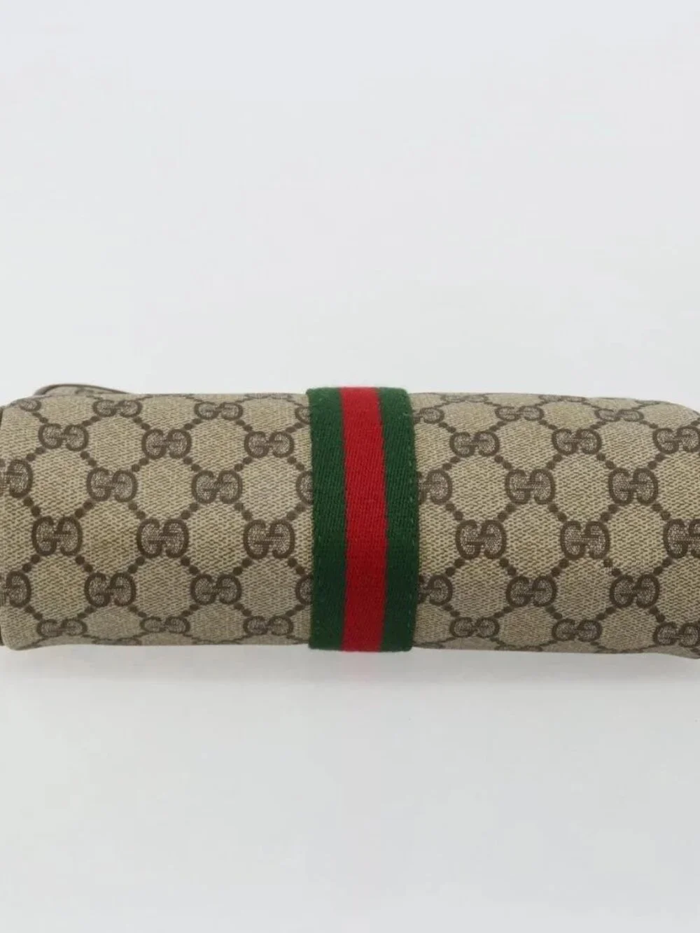 GUCCI GG Supreme Web Sherry Line Bag PVC Beige Gold 63 01 012 Auth BA13336